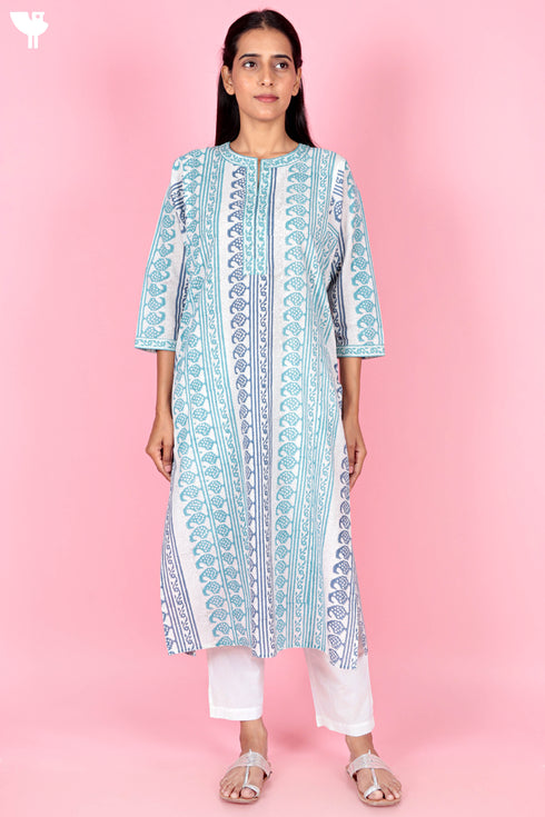 Cambric Cotton Kurta In Block Print